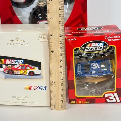 LOT 203: NASCAR Christmas Collection: Stocking w/ Ornaments: 4-Pack, Hallmark Keepsake & More