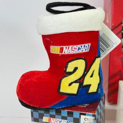 LOT 203: NASCAR Christmas Collection: Stocking w/ Ornaments: 4-Pack, Hallmark Keepsake & More