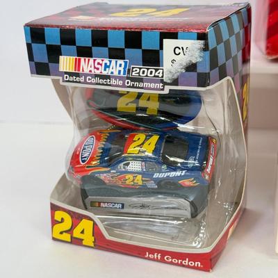 LOT 203: NASCAR Christmas Collection: Stocking w/ Ornaments: 4-Pack, Hallmark Keepsake & More