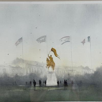 Sean Friloux Watercolor – Golden Joan of Arc Statue, New Orleans