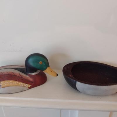 Hand Painted Duck Design Trinket Dish- Approx 8 1/2" Long, 4 1/2" Tall