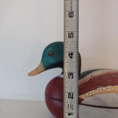 Hand Painted Duck Design Trinket Dish- Approx 8 1/2" Long, 4 1/2" Tall
