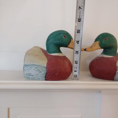 Vintage Weighted Ceramic Duck Design Book Ends- Signed Mr. Man 1983