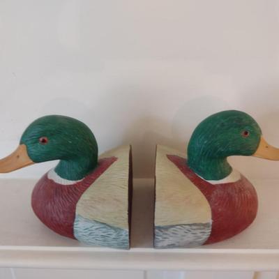 Vintage Weighted Ceramic Duck Design Book Ends- Signed Mr. Man 1983
