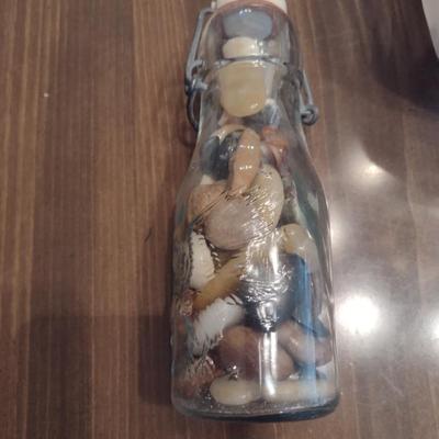 Collection of Polished/Tumbled Stones- Includes Bale Top Bottle and Possible Petrified Wood Slab
