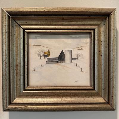 698 Original Watercolor of Snowy Barn