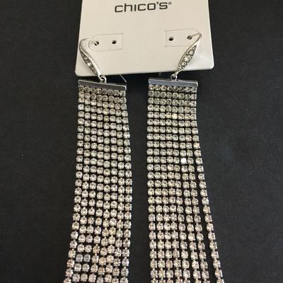 Gorgeous, very nice Chicos rhinestone silver tone, dangling statement earrings very elegant beautiful
