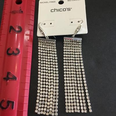 Gorgeous, very nice Chicos rhinestone silver tone, dangling statement earrings very elegant beautiful