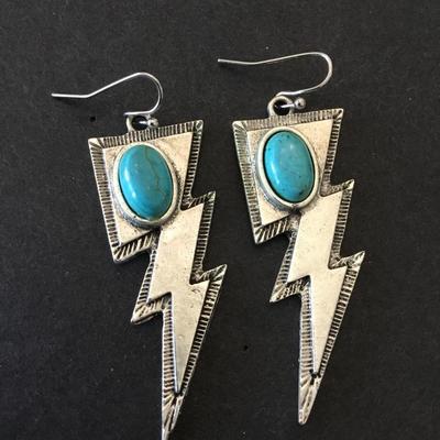 Cute Silver-tone lightning bolts, faux turquoise