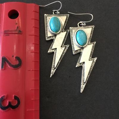Cute Silver-tone lightning bolts, faux turquoise