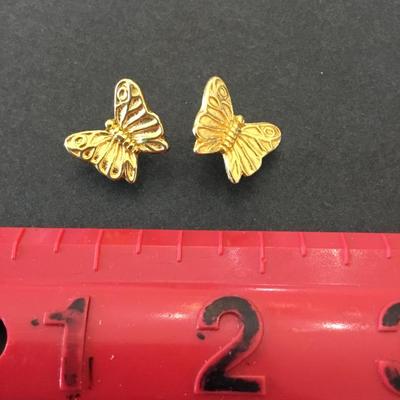 Vintage gold tone butterfly stud earrings