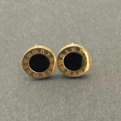 Roman numerals gold tone stud earrings