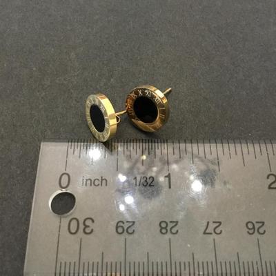 Roman numerals gold tone stud earrings