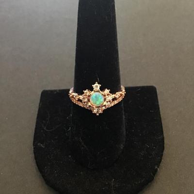 Marked FJ very nice rose gold tone opal type stone fashion ring