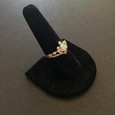 Marked FJ very nice rose gold tone opal type stone fashion ring