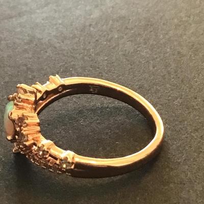 Marked FJ very nice rose gold tone opal type stone fashion ring