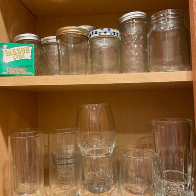 Clear glass, drinking glasses and jars