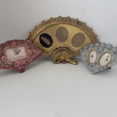 Sale Photo Thumbnail #118: Victorian-style gold gilt fan picture frame, 3 photo opening.
Vintage-style ceramic double picture frame blue 
Vintage-style ceramic one picture frame pink
