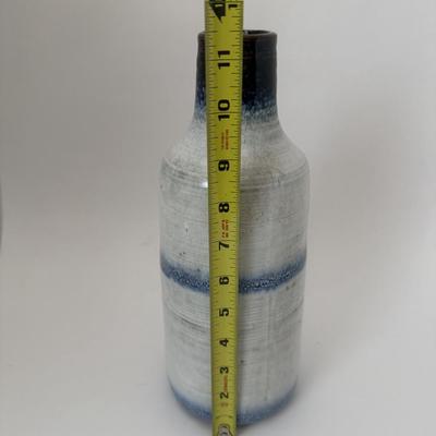 Sale Photo Thumbnail #123: Tall vase light grey with dark blue stripes, smoky neck.