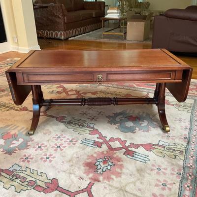 L722 Vintage Mahogany Faux Drawer Side Drop Leaf Coffee Table