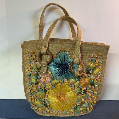 Vintage Floral Straw Tote