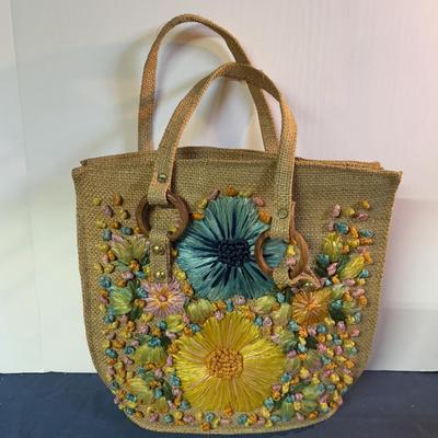 Vintage Floral Straw Tote