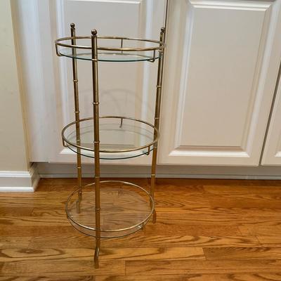 L726 Vintage Three Tier Glass & Bronze Shelf Stand