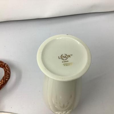 Sale Photo Thumbnail #55: You get large Jewel T serving platter, pottery gtavey boat, two Lenox rose vases large and small.