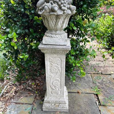 Concrete Garden Pedestal with Decorative Fruit Basket Urn