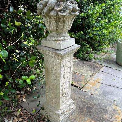Concrete Garden Pedestal with Decorative Fruit Basket Urn