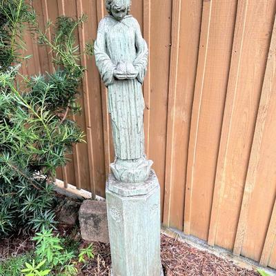 Vintage Concrete Garden Statue on Pedestal