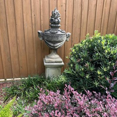 Large Ornate Vintage Concrete Garden Urn on Pedestal with Removable