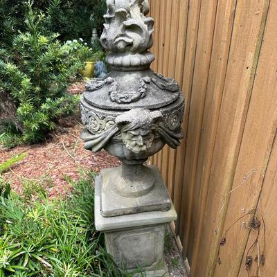 Large Ornate Vintage Concrete Garden Urn on Pedestal with Removable
