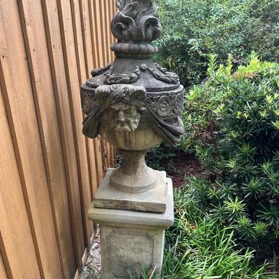 Large Ornate Vintage Concrete Garden Urn on Pedestal with Removable