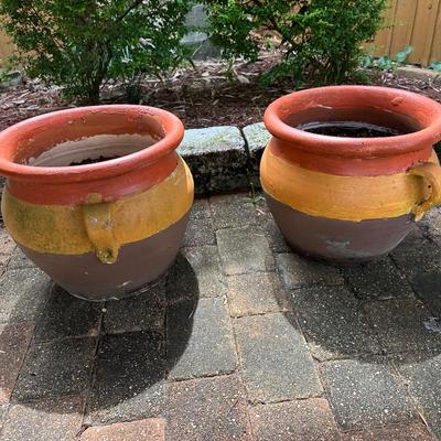 Pair of Handled Terracotta Planters – Rustic Multicolor Finish