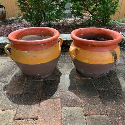 Pair of Handled Terracotta Planters – Rustic Multicolor Finish