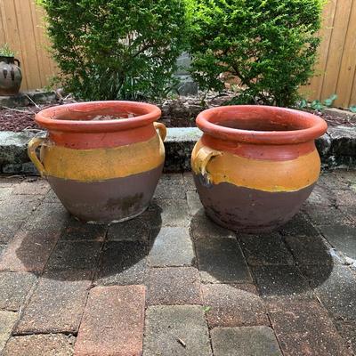 Pair of Handled Terracotta Planters – Rustic Multicolor Finish