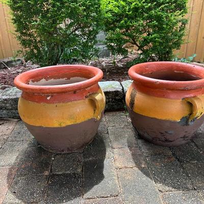 Pair of Handled Terracotta Planters – Rustic Multicolor Finish