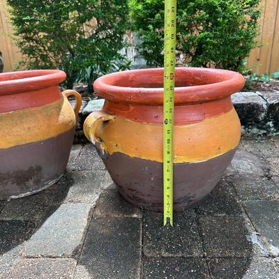 Pair of Handled Terracotta Planters – Rustic Multicolor Finish