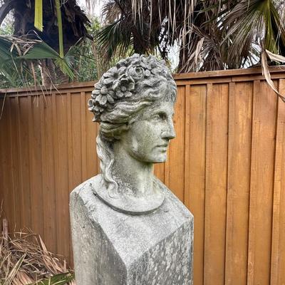 Elegant Cement Bust on Tall Pedestal – Classical Garden Statue (see description)