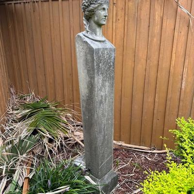 Elegant Cement Bust on Tall Pedestal – Classical Garden Statue (see description)