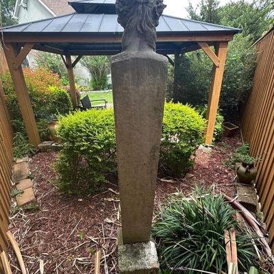 Elegant Cement Bust on Tall Pedestal – Classical Garden Statue (see description)