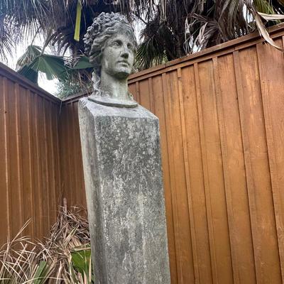 Elegant Cement Bust on Tall Pedestal – Classical Garden Statue (see description)