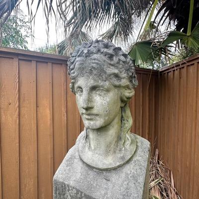 Elegant Cement Bust on Tall Pedestal – Classical Garden Statue (see description)