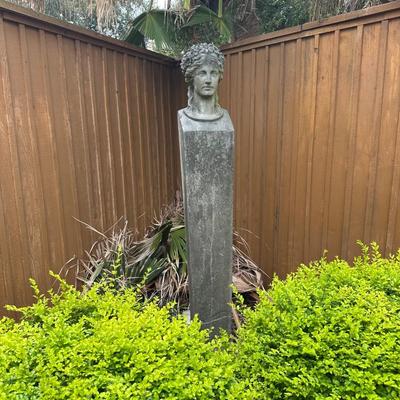 Elegant Cement Bust on Tall Pedestal – Classical Garden Statue (see description)