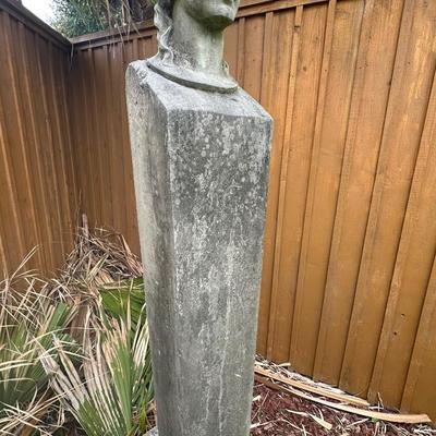 Elegant Cement Bust on Tall Pedestal – Classical Garden Statue (see description)