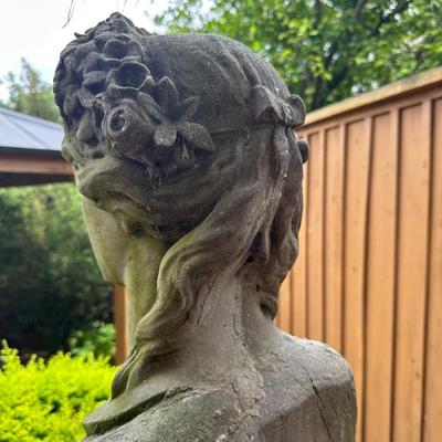 Elegant Cement Bust on Tall Pedestal – Classical Garden Statue (see description)