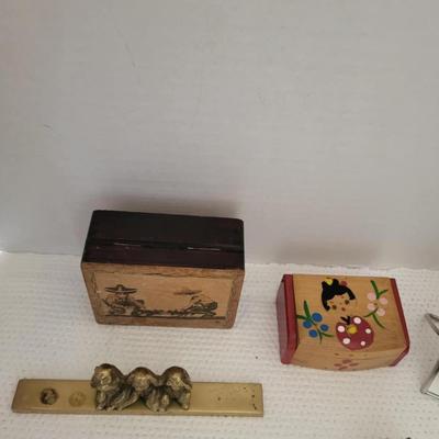 Small trinket boxes, harmonica.,Stamp holder,advertising mirror, whistle
