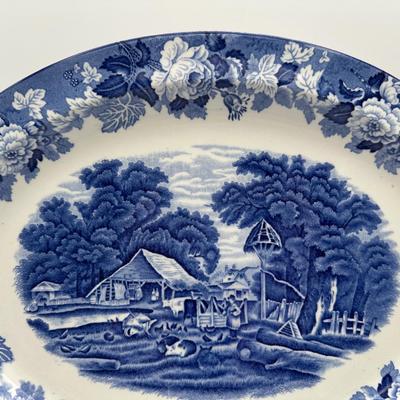 Wood & Sons England - Enoch Wood’s “English Scenery” Blue & White Transferware – Platter & Plates Set