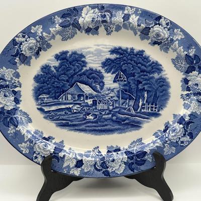 Wood & Sons England - Enoch Wood’s “English Scenery” Blue & White Transferware – Platter & Plates Set